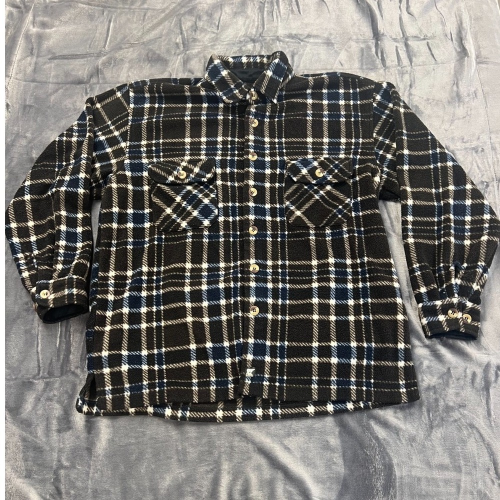 Juneau Fleece Shacket Mens Multicolor Plaid Button Front Relaxed Fit Side Slit
